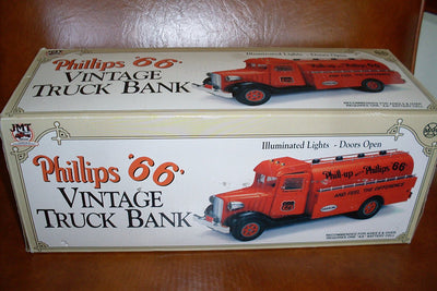 Phillips '66' Vintage Truck Bank (1993) Illuminated Lights-Doors Open - Aj Collectibles & More