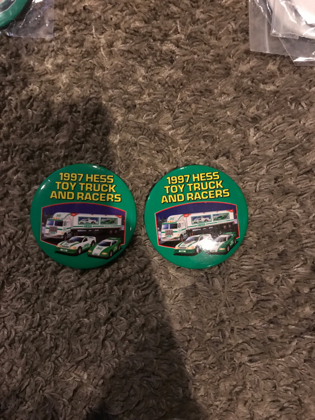 1997 Hess Toy Truck and Racers 3" Pin Back Button - Aj Collectibles & More