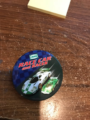 2009 Hess Race Car and Racer Back Button - Aj Collectibles & More