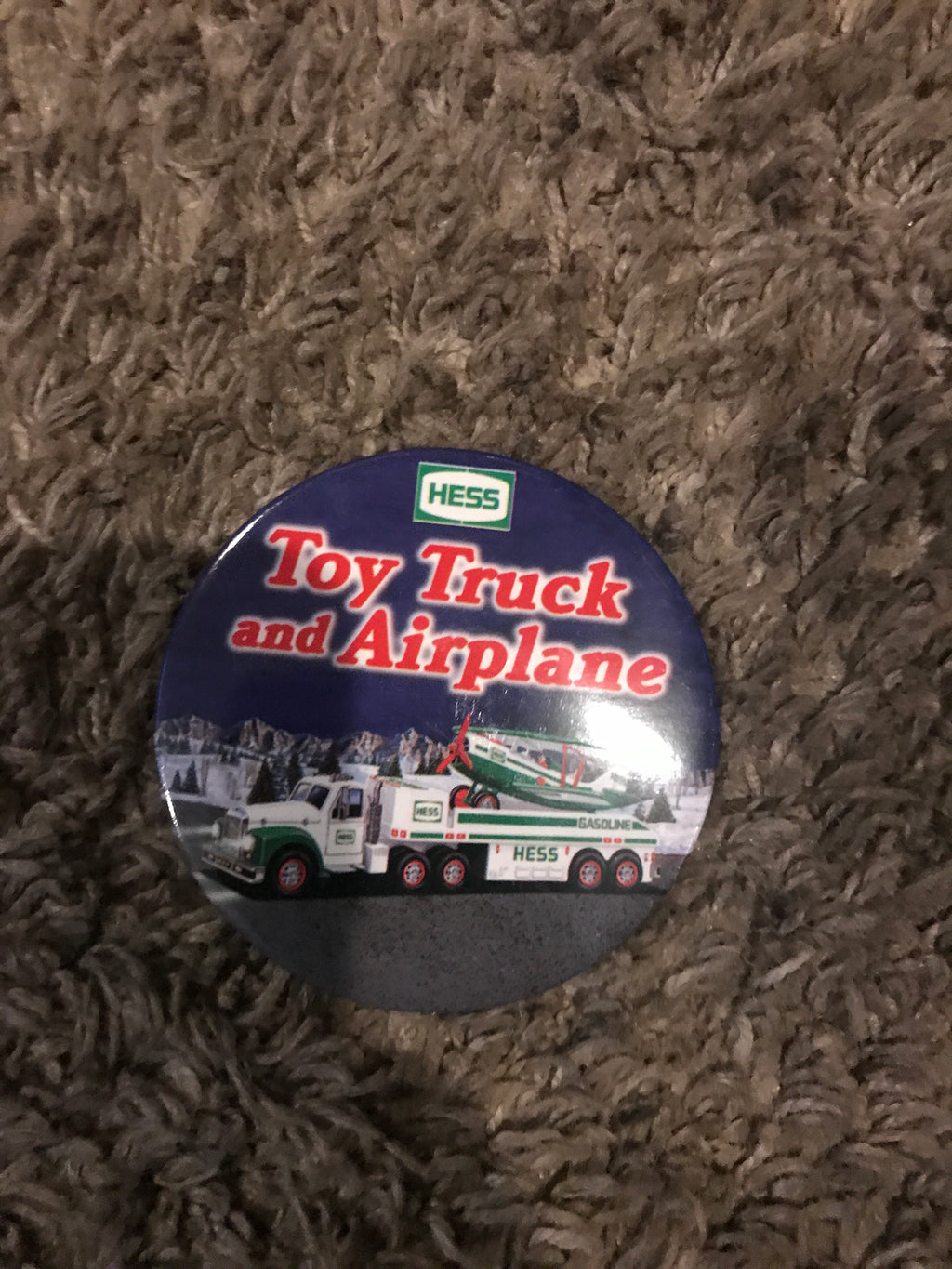 2002 Hess Toy Truck and Airplane 3" Pin Back Button - Aj Collectibles & More