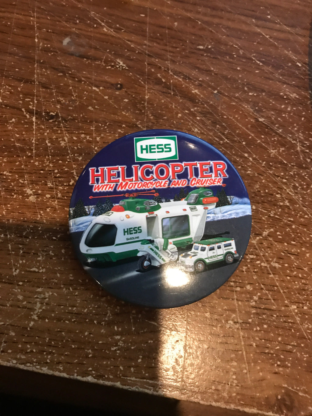 2001 Hess Helicopter With Motorcycle and Cruiser Back Button - Aj Collectibles & More