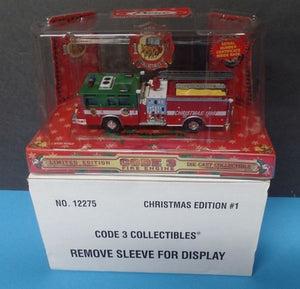 Code 3 Collectibles Christmas '98 PIERCE Pumper Fire Engine #1 W/Shipping Sleeve - Aj Collectibles & More